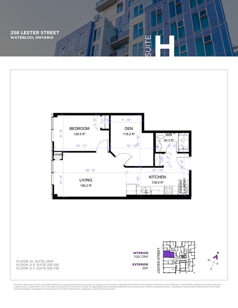 Floor plan for 1 bed, 1 bath, 765 sqft